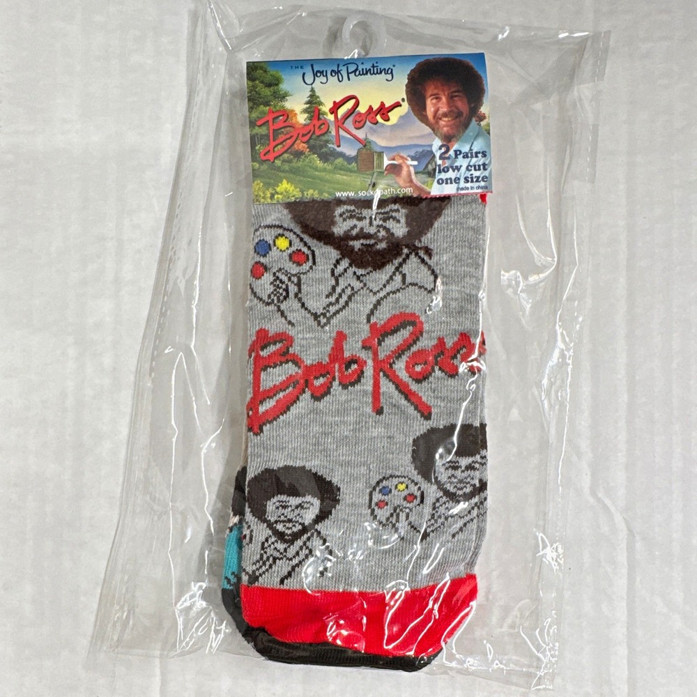 Bob Ross Joy of Painting Graphic Print Low Cut Socks Mens One Size 2 Pairs